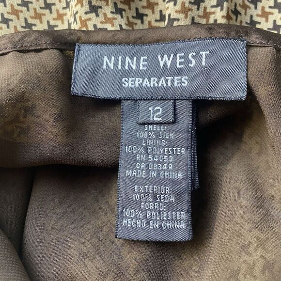 Nine West Brown Print Skirt 100% silk size 12 Women's Casual Workwear Zip - Picture 9 of 14
